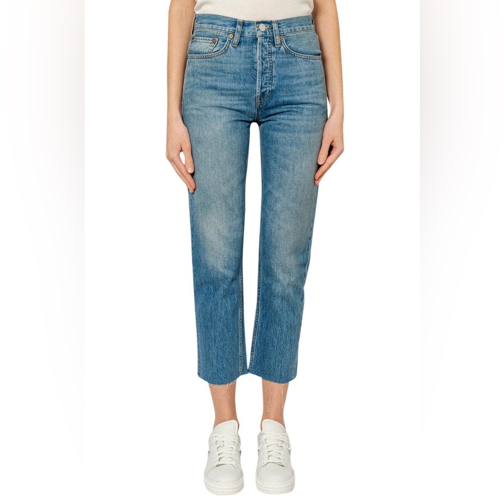 Re/done High Rise Stove Pipe Jeans in Medium Vain Wash Sz 27 Mi USA